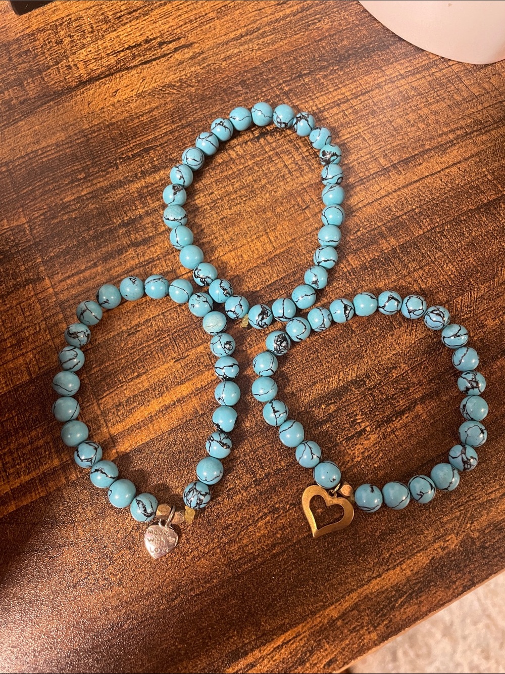 Turquoise Beaded Stretch Bracelet with Heart Charm - Women Jewelry